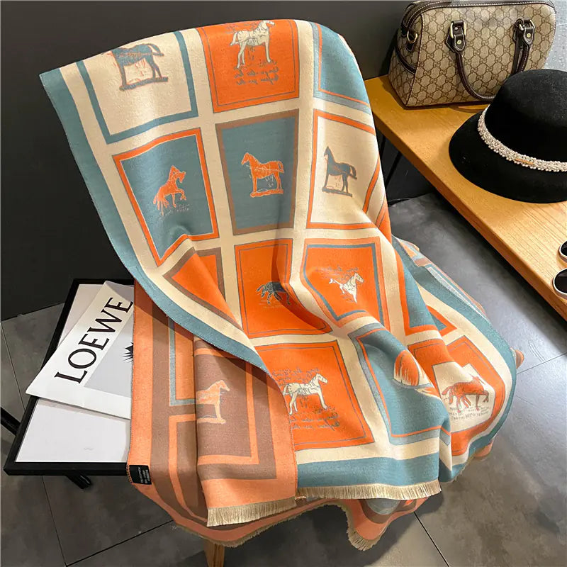 Luxury Floral Winter Poncho and Cashmere Scarf Set