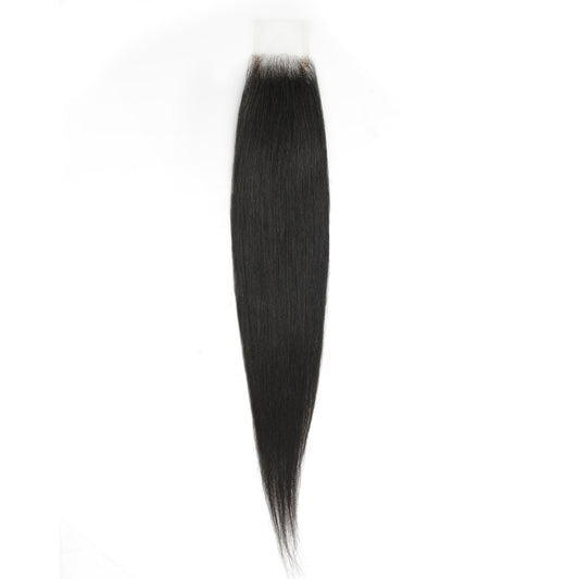 Cierre de cabello humano con encaje transparente Yaki liso 2x6