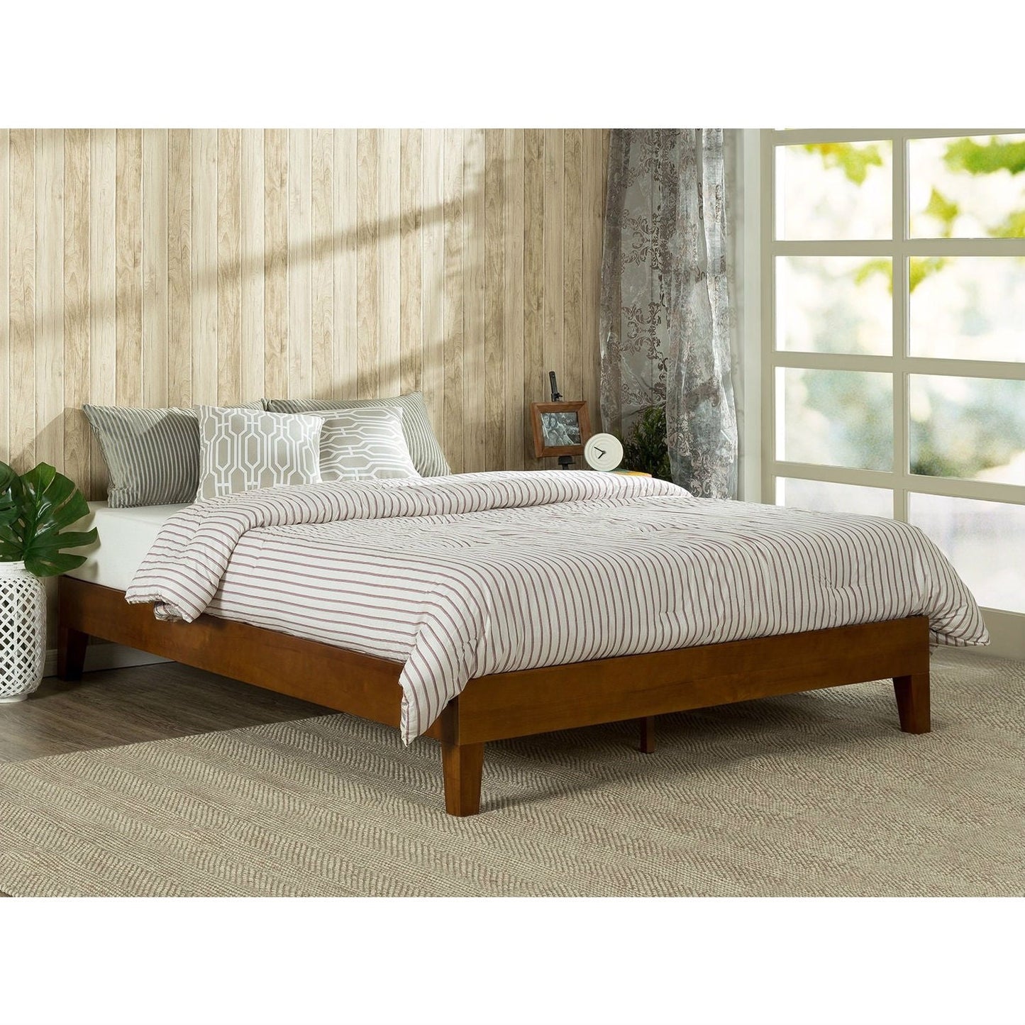 Base de cama de plataforma de madera de perfil bajo tamaño Twin con acabado cerezo