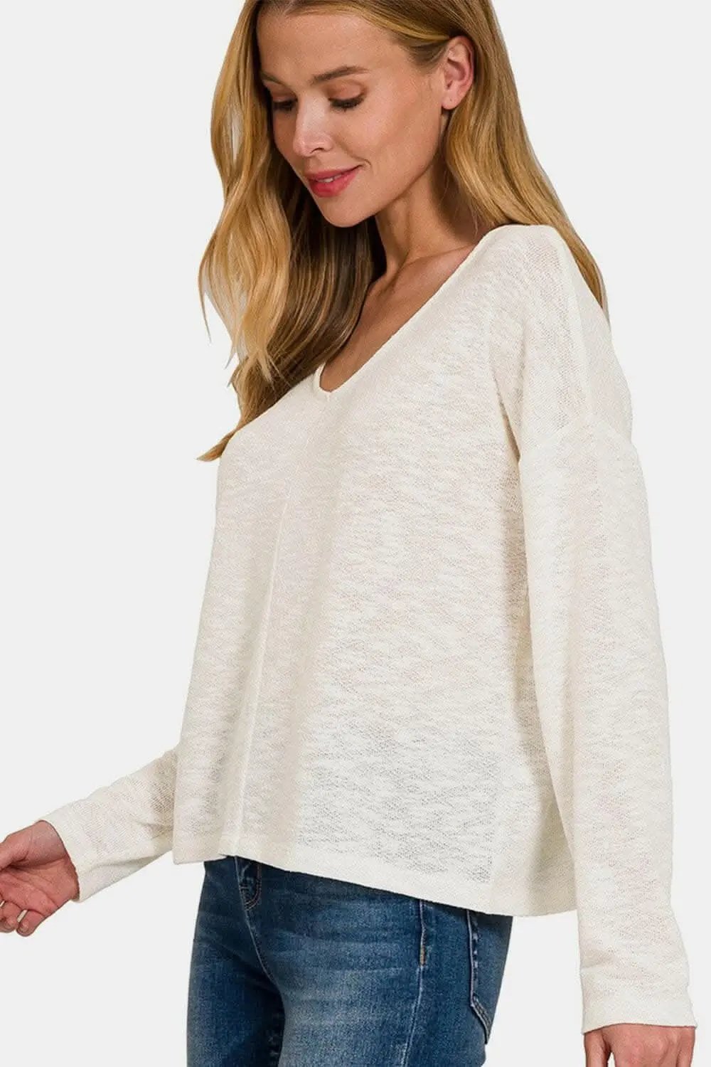 Pants Trendsi usa - Zenana v-neck dropped shoulder tee