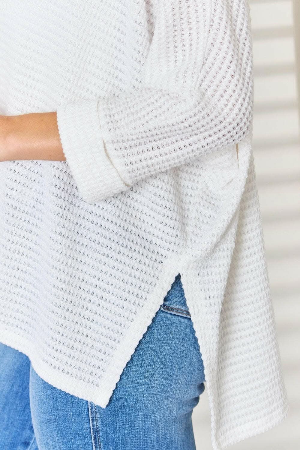 Waffle Knit Top Top - Waffle Knit V-Neck - Zenana