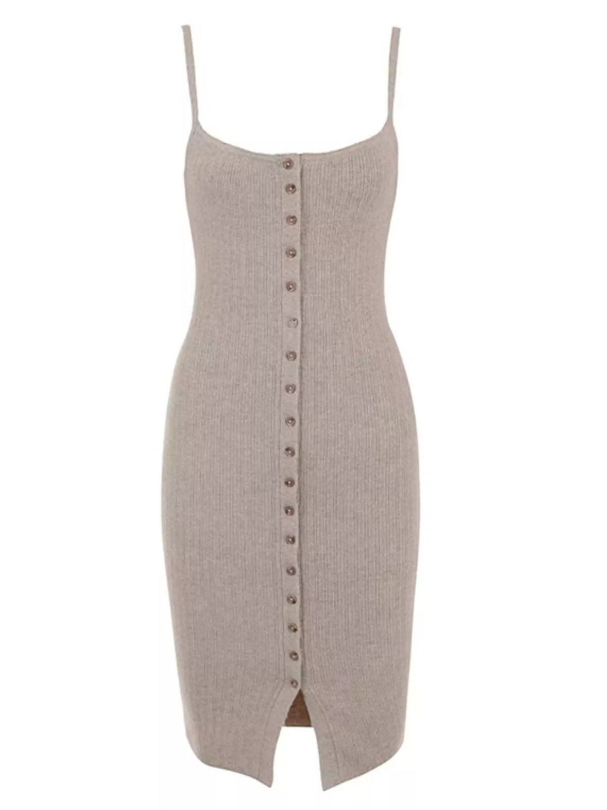 Ribbed Button-Front Bodycon Sweater Dress
