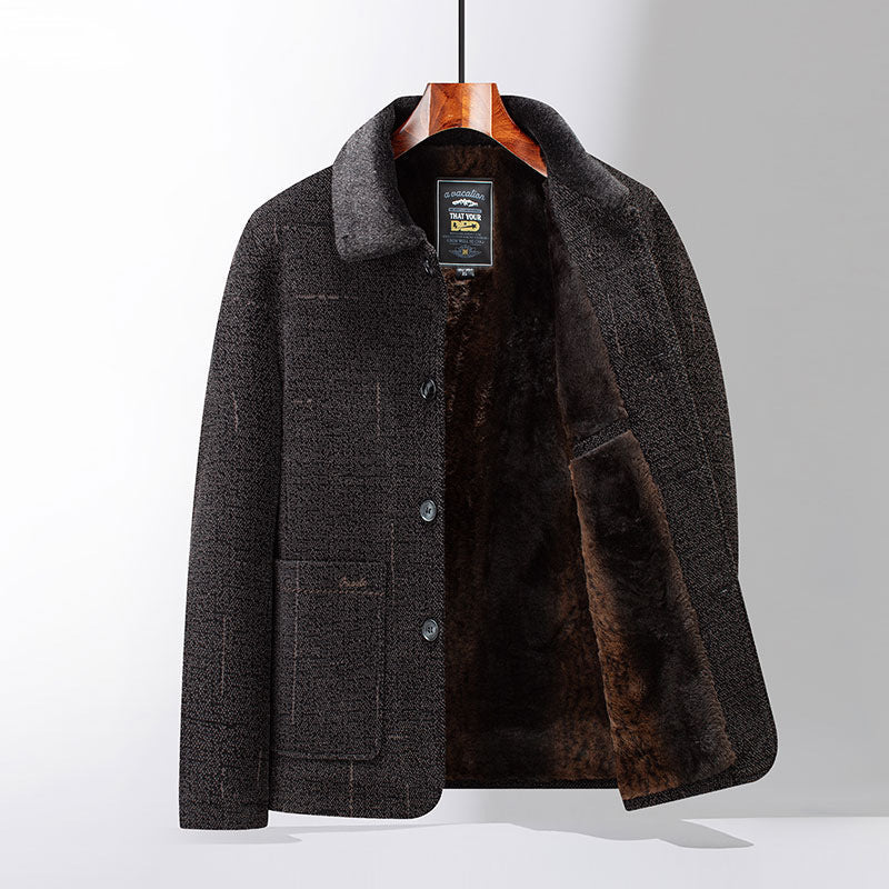 Middle-aged And Elderly Cotton-padded Jackets Dad-style Outerwear Lapel Wool Coats