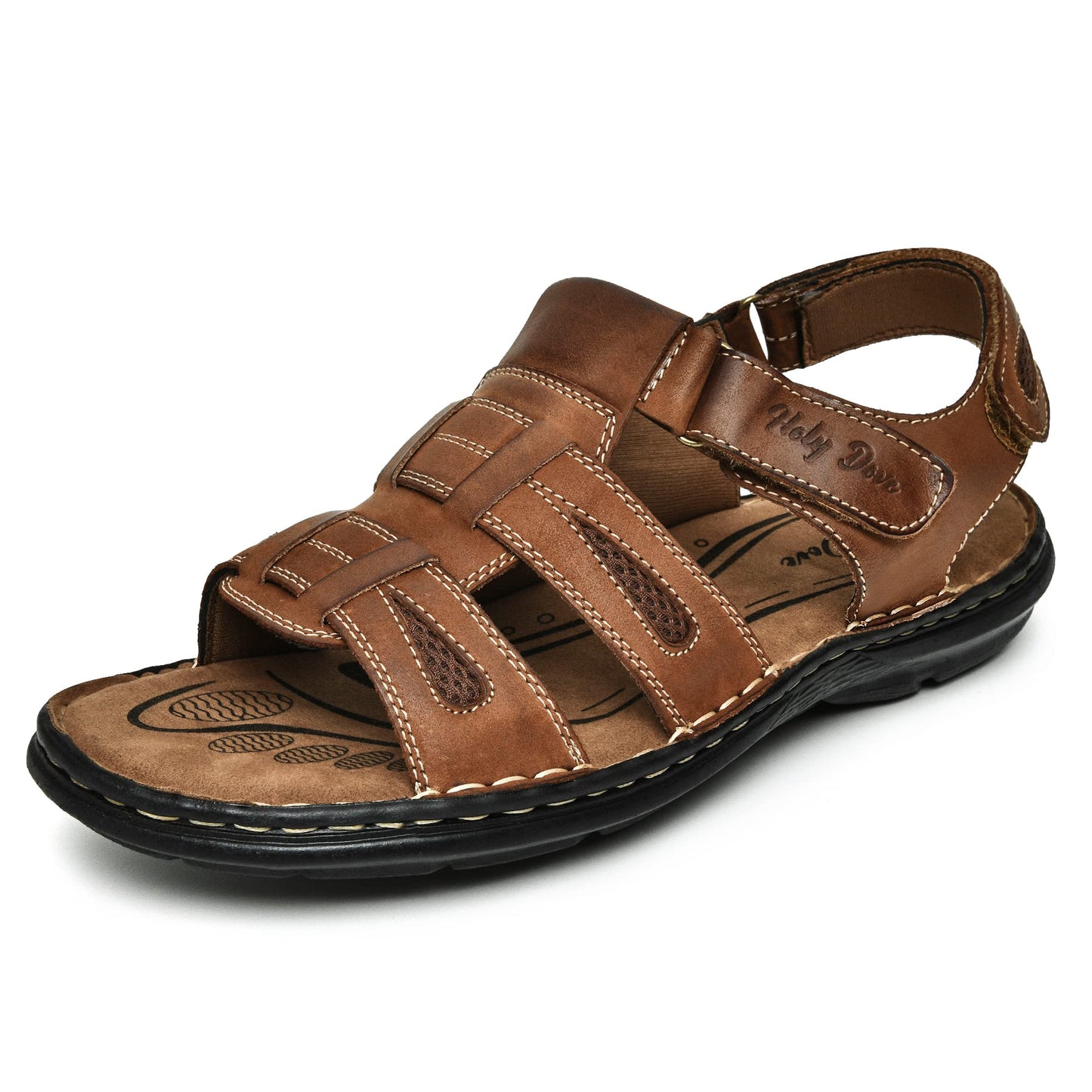Holy dove Mens Open Toe Fisherman Sandals - Nubuck Brown Leather Athletic Sandal Casual Shoes for Summer Adventures