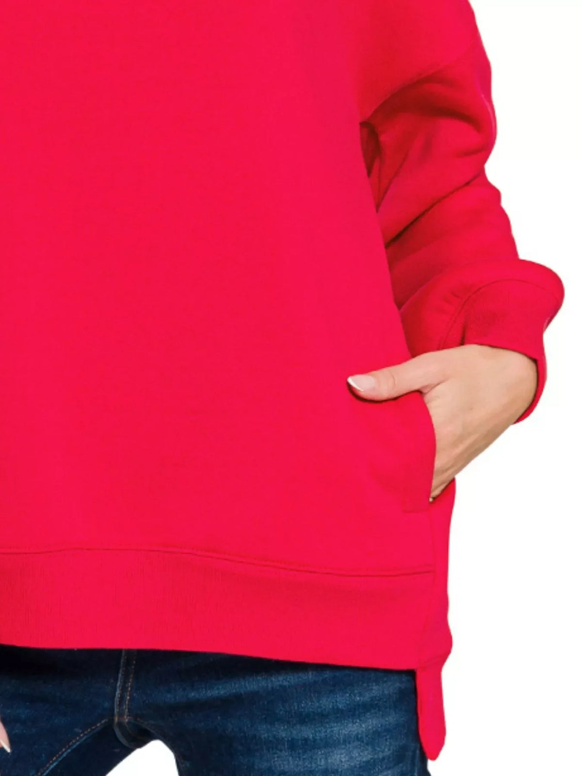 Zenana Full Size Fleece Hi-low Boyfriend Sweatshirts with Pockets Plus Size