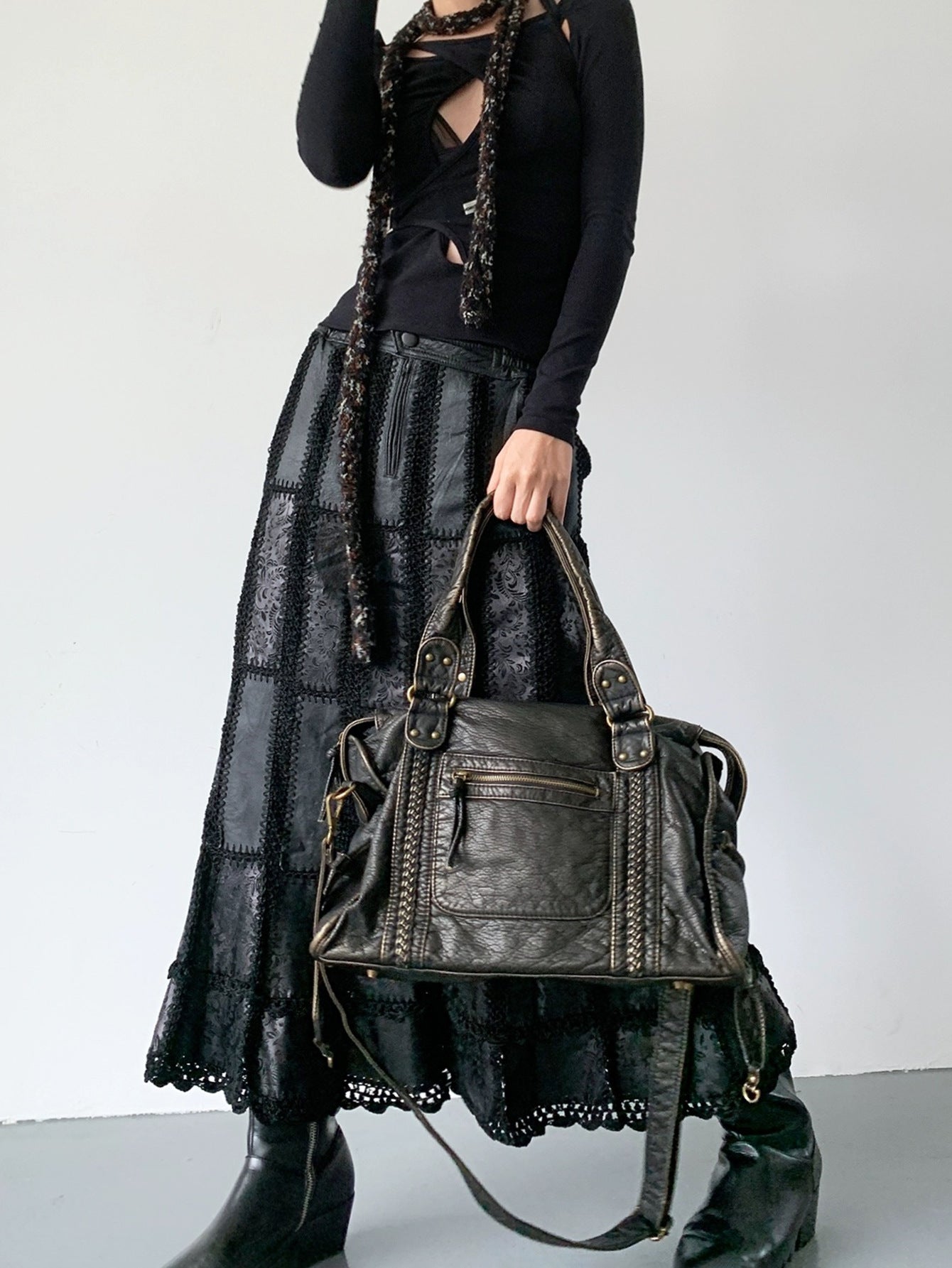 Unisex Retro Worn-Look Large Capacity Slouchy Bag
