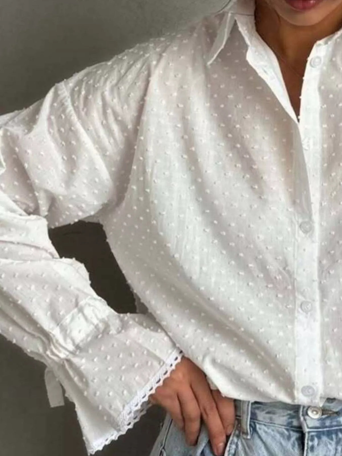 Swiss Dot Flounce Sleeve Shirt