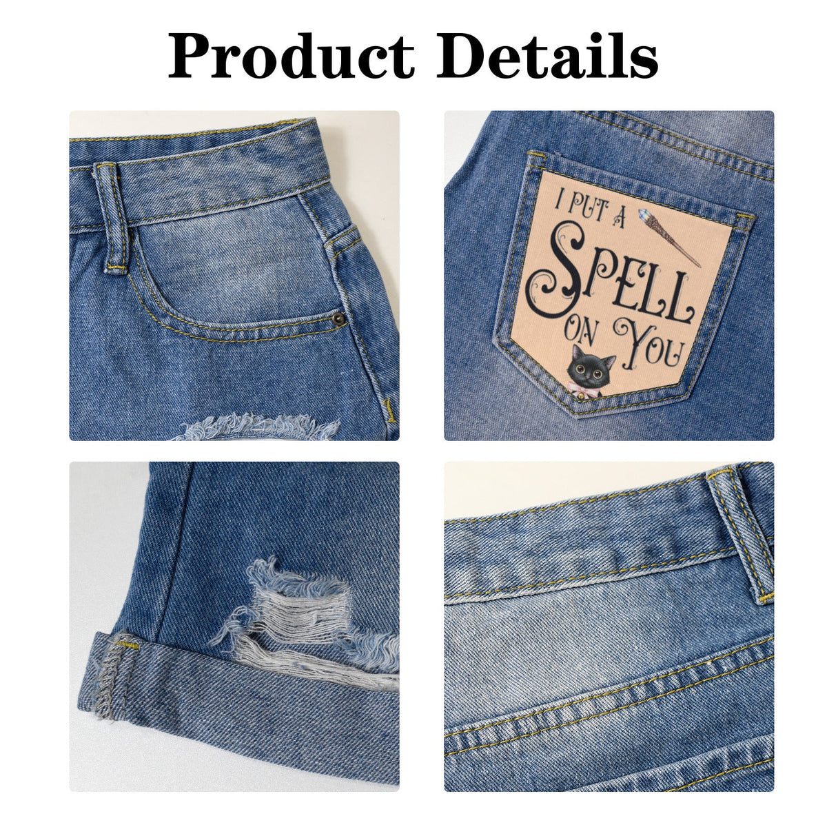 I Put a Spell On You Light Blue Denim Shorts with Dual Pockets Design
