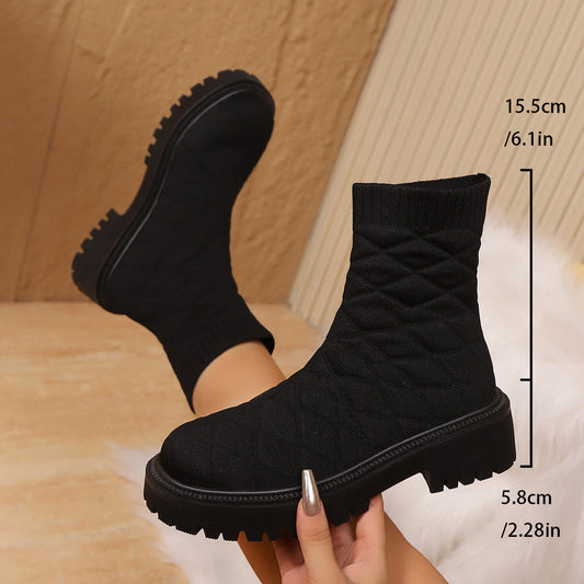 Women's Sporty Sock Ankle Boots – Height-Increasing Square Heel