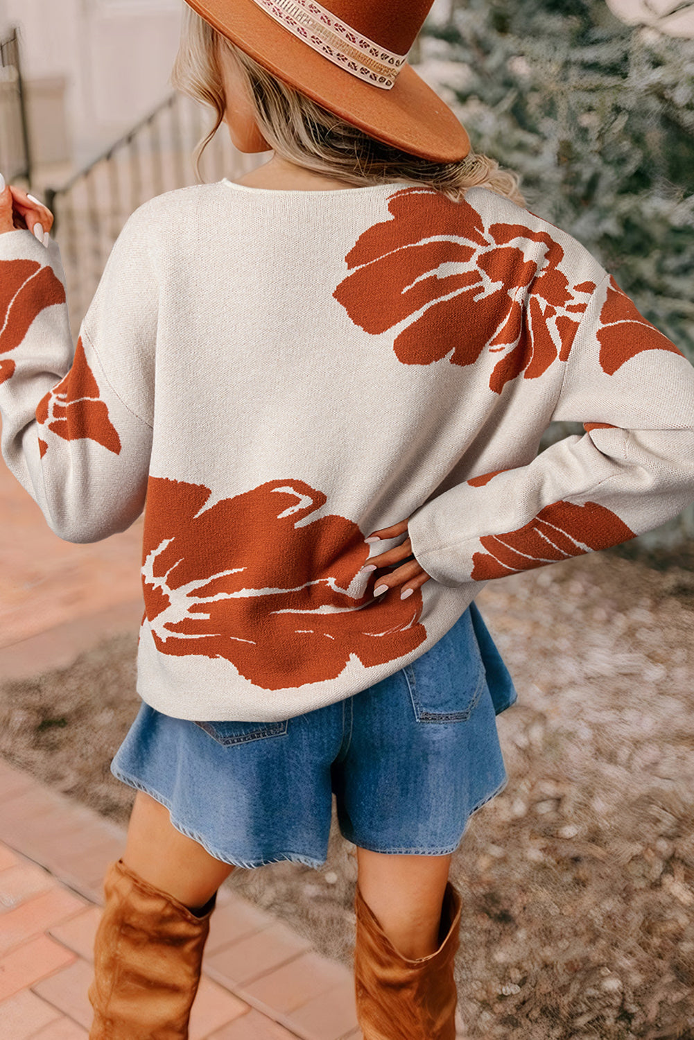 Suéter Oversize con Mangas Anchas y Estampado Floral Atrevido en Verde
