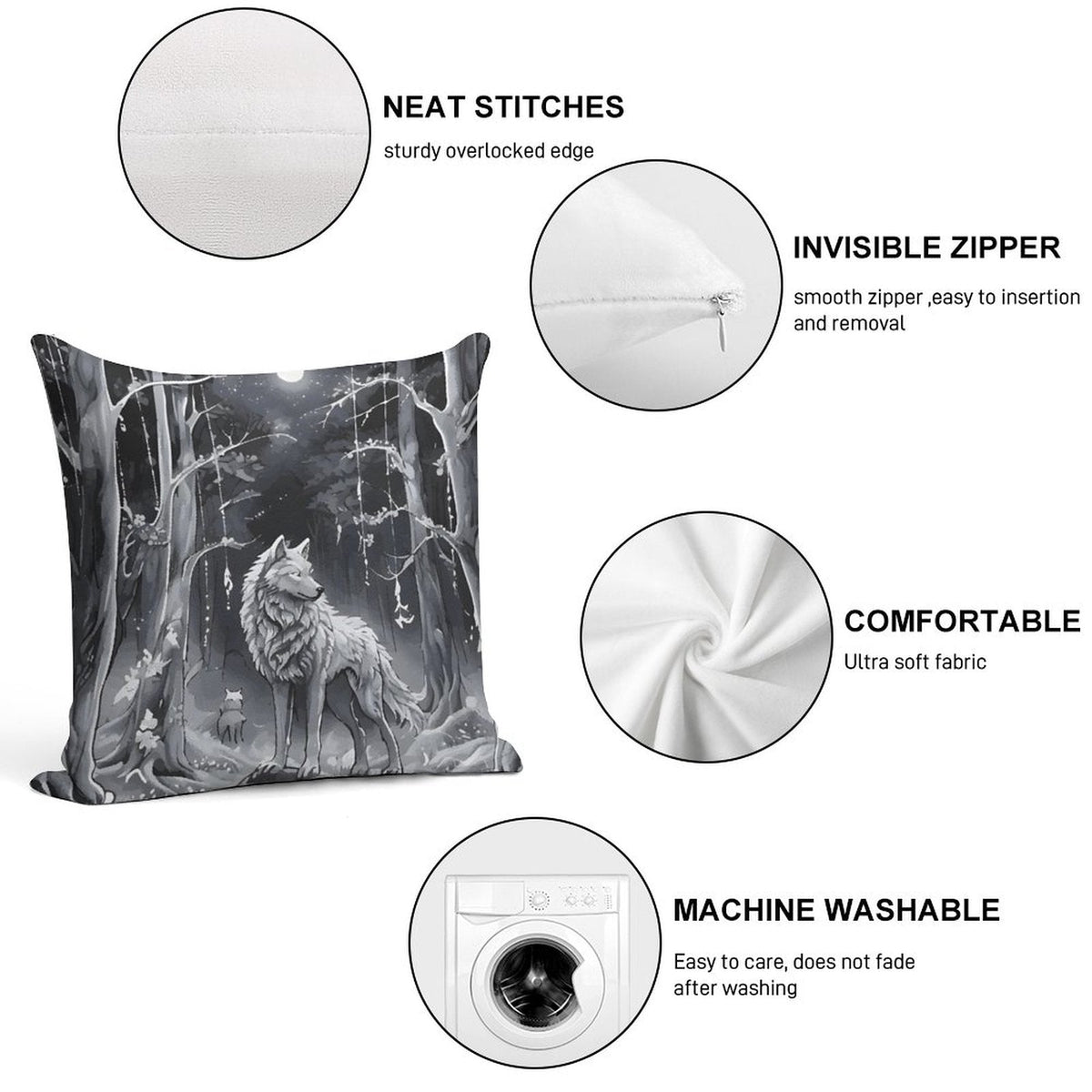 Ethereal Wolf in the Moonlight 2-Piece Ultra-Soft Pillowcase Set- 18" × 18"