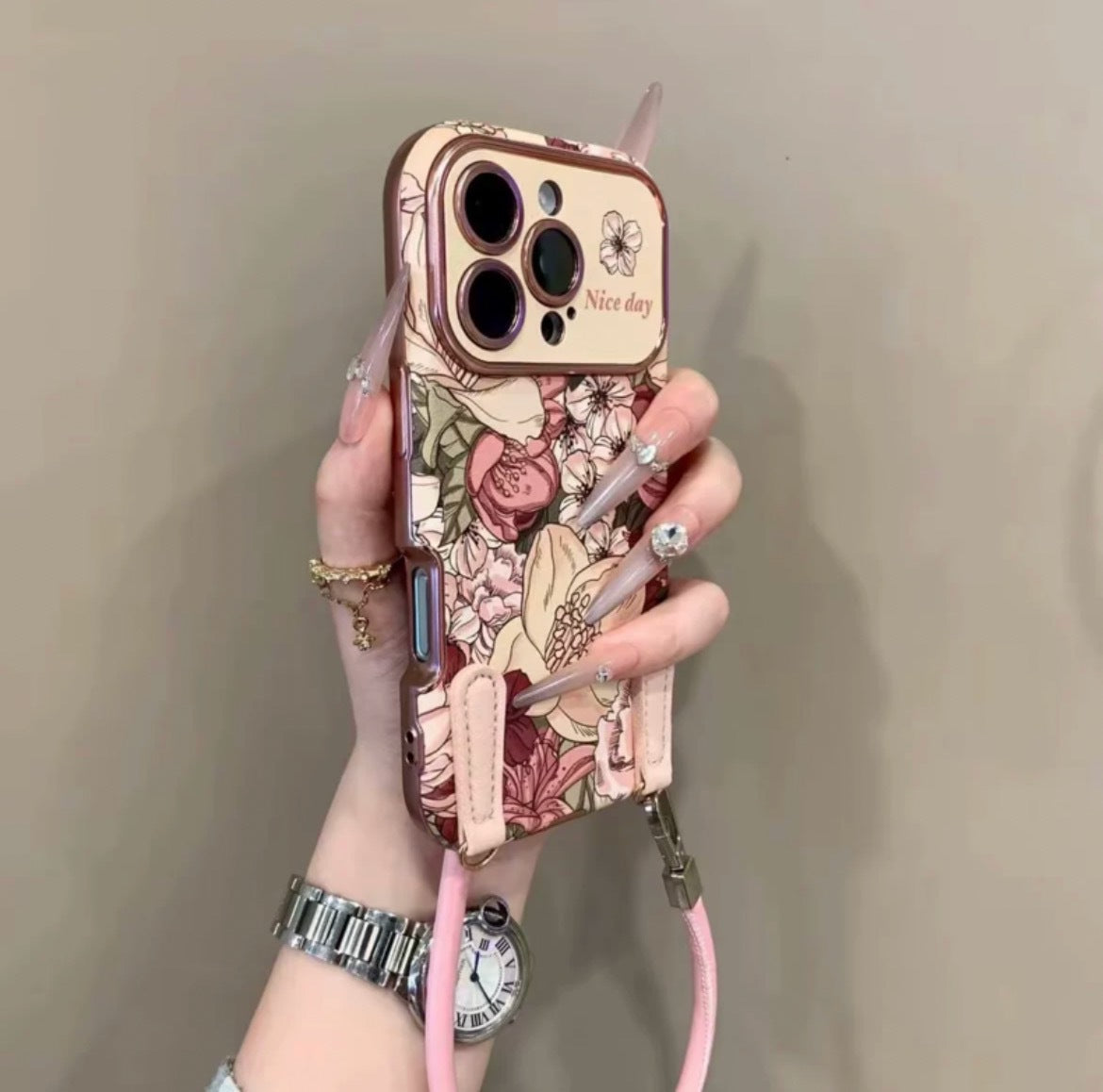 Retro Oil Painting Flower Designed Leather Phone Case