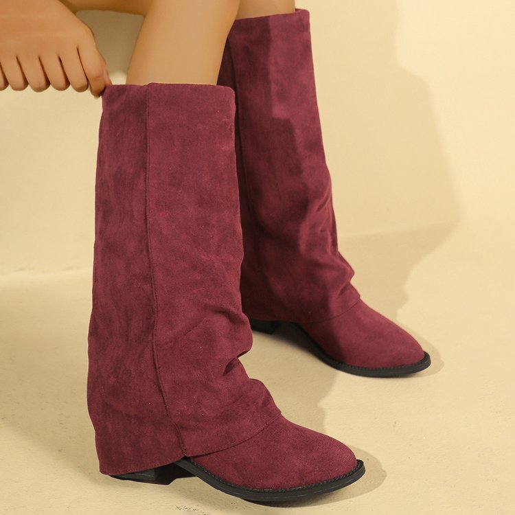Women's Suede Pointed-Toe Chunky Sole Boots