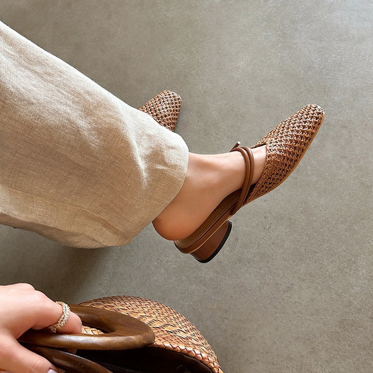 Women's French Fairy Style Woven Chunky Heels