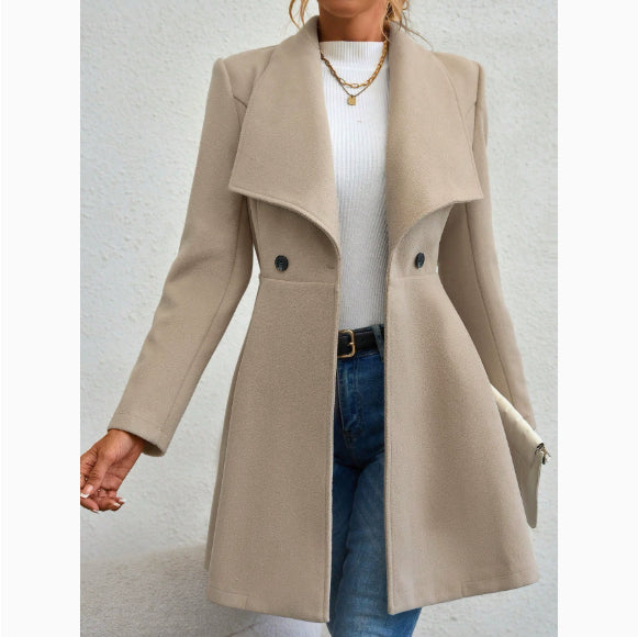 Slim-fit Long Fashion Lapel Women's Wool Coat