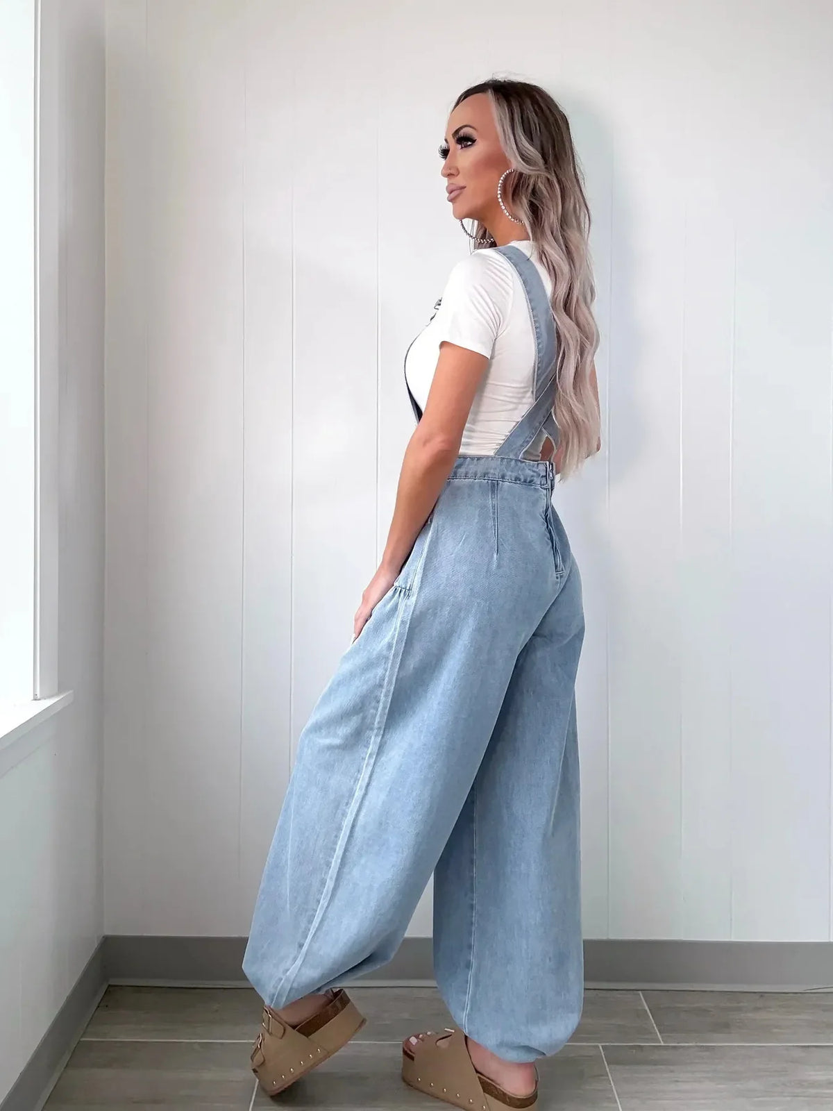 Wide Leg Denim Overalls