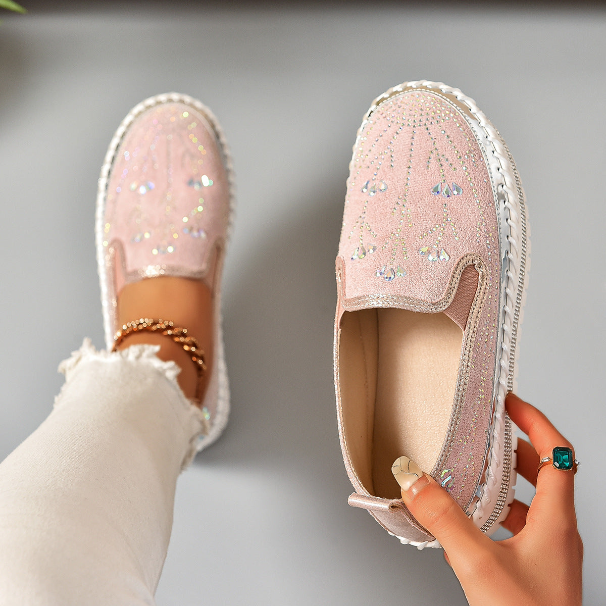 Rhinestone Platform Slip-On Sneakers