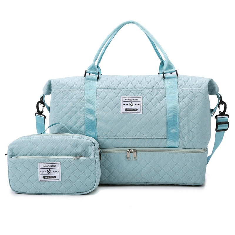 Large-Capacity Quilted Embroidered Thread Handle Crossbody Storage Travel Bag