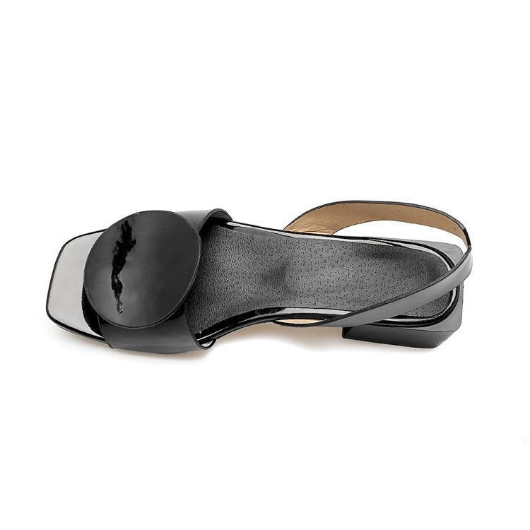 Women's Patent Leather Buckle Mid-Heel Open-Toe Shoes