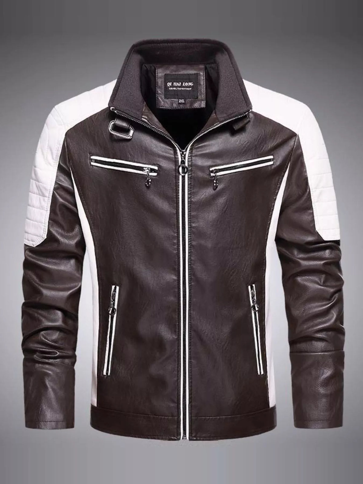 Men's Plus Size Slim Fit Zip Up Moto Jacket