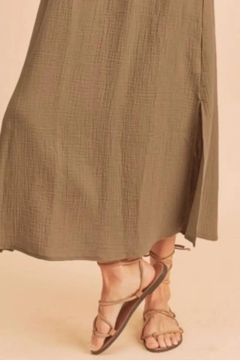T-Shirts Trendsi Aemi + Co Side Slit Tank Dress Taupe Small