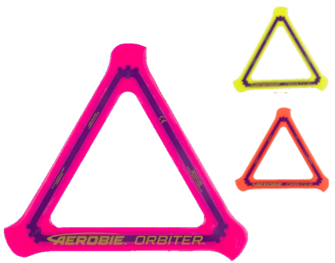 Aerobie Orbiter Triángulo Boomerang Disco Volador Azul, Rosa, Amarillo