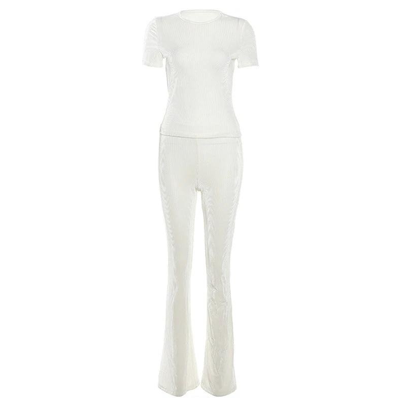 Cross-border European And American Foreign Trade 2024 Fall Women's Clothing New Slim Fit Figure Flattering Short Sleeve Top High Waist Casual Trousers Suit