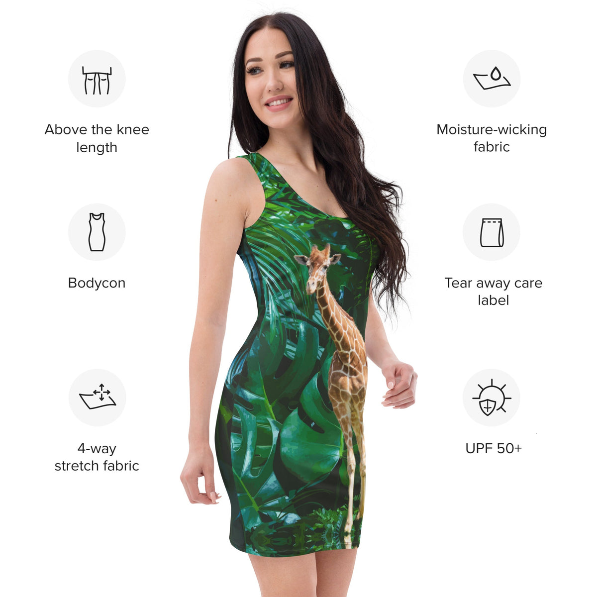 Tall Giraffe Surrounded by Greenery Bodycon Short Dress