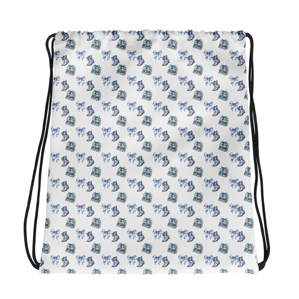 Blue Toile Vintage Drawstring bag