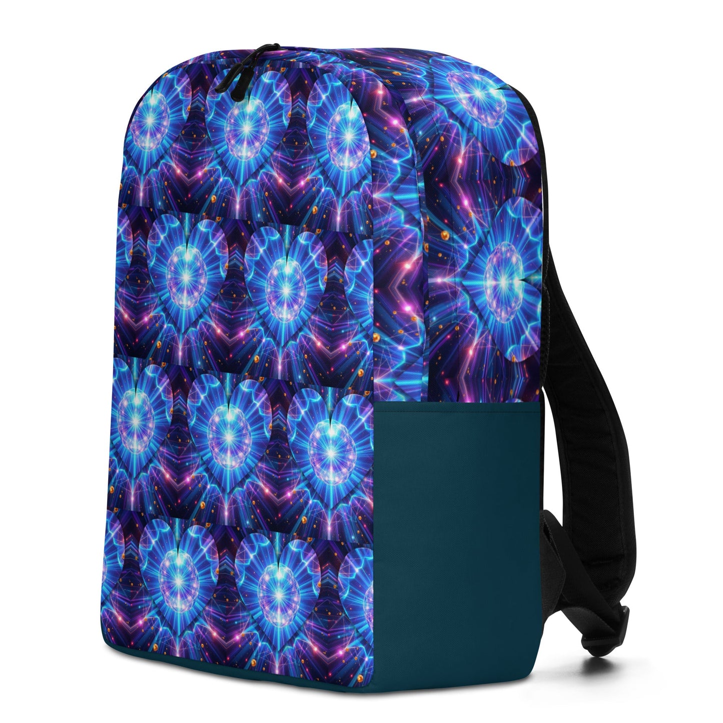 Neon Blue Hearts Printed Backpack