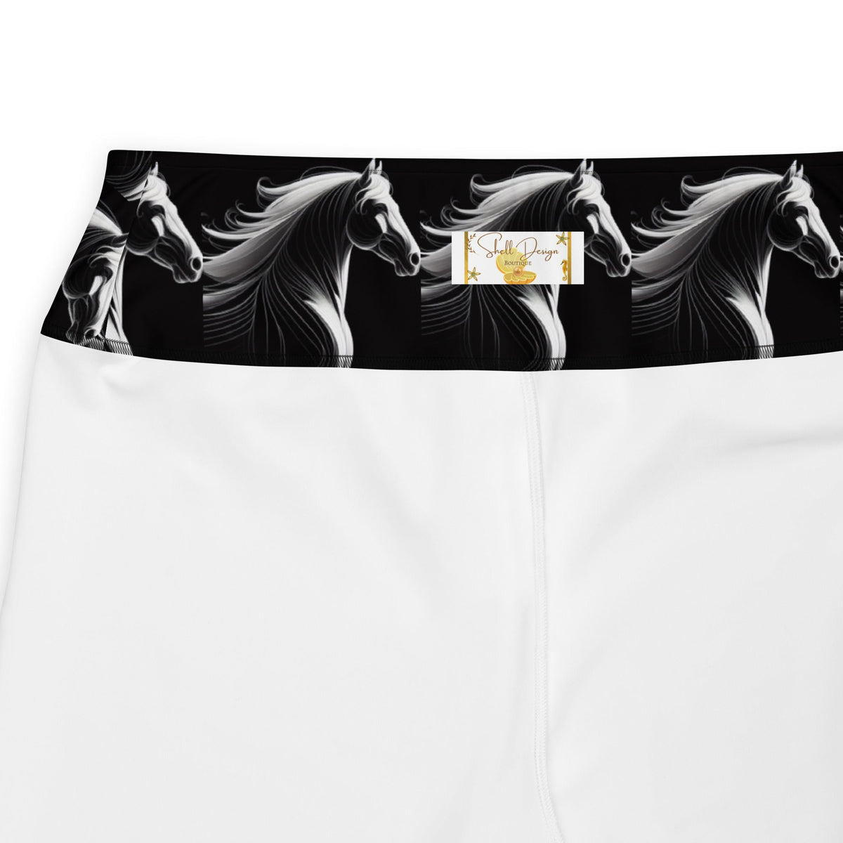 White Horse on Black Printed Plus Size Leggings