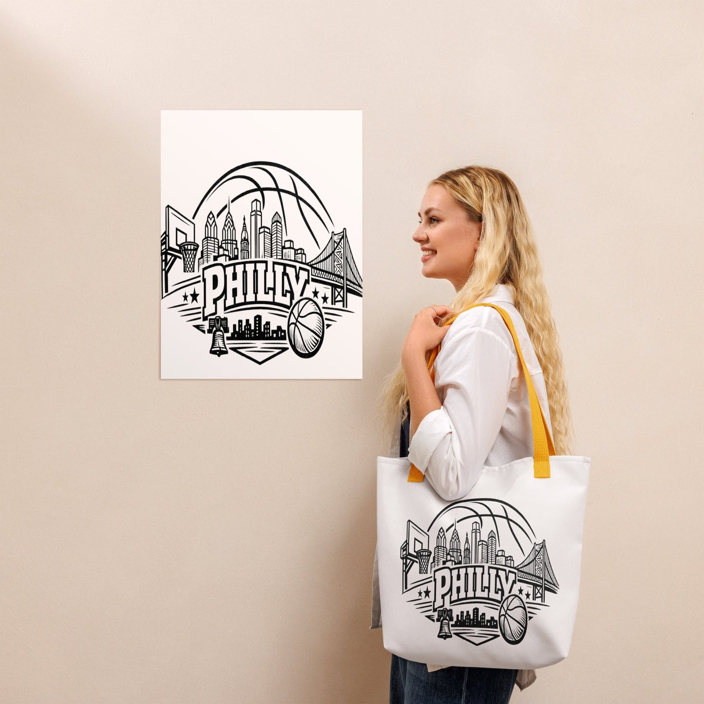 Philly Skyline Basketball Tote Bag | Philadelphia City Pride Design