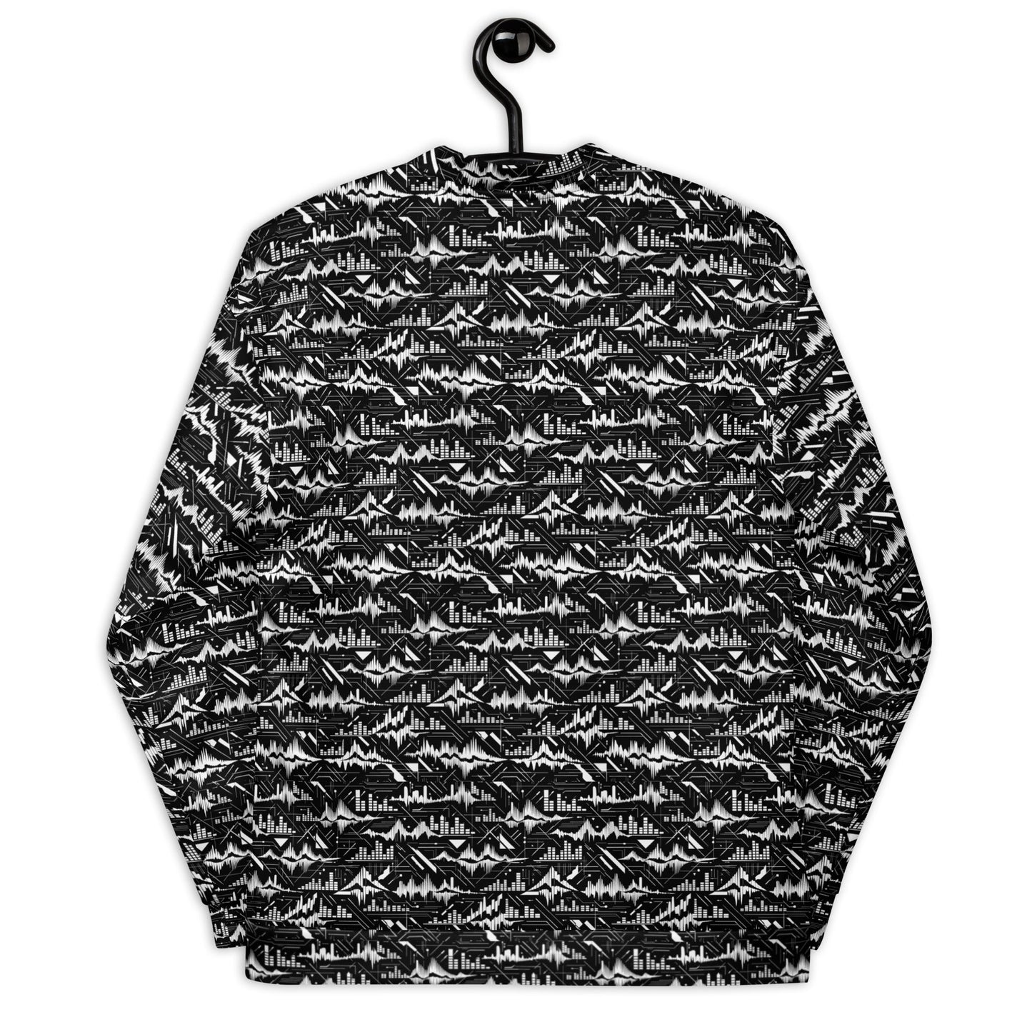 Glitch Soundwave Grid Bomber Jacket | Neo-Futurist Black White