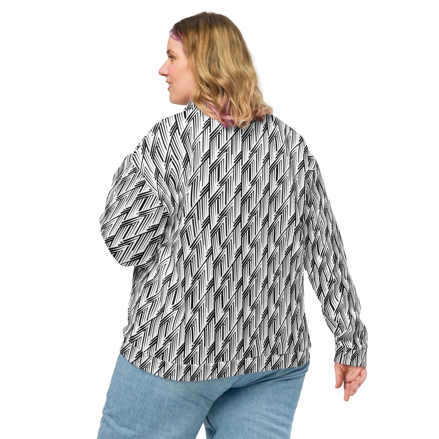 Glitch Stripe Bomber Jacket | Black White Neo-Futurist Unisex