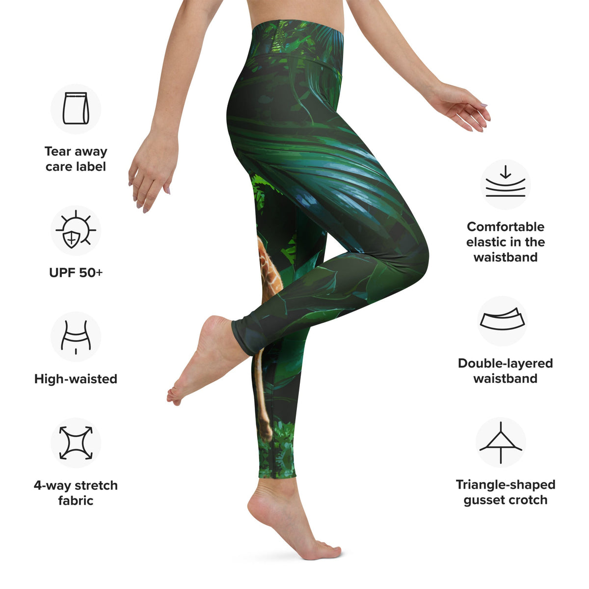Tall Giraffe Surrounded by Greenery Yoga Leggings