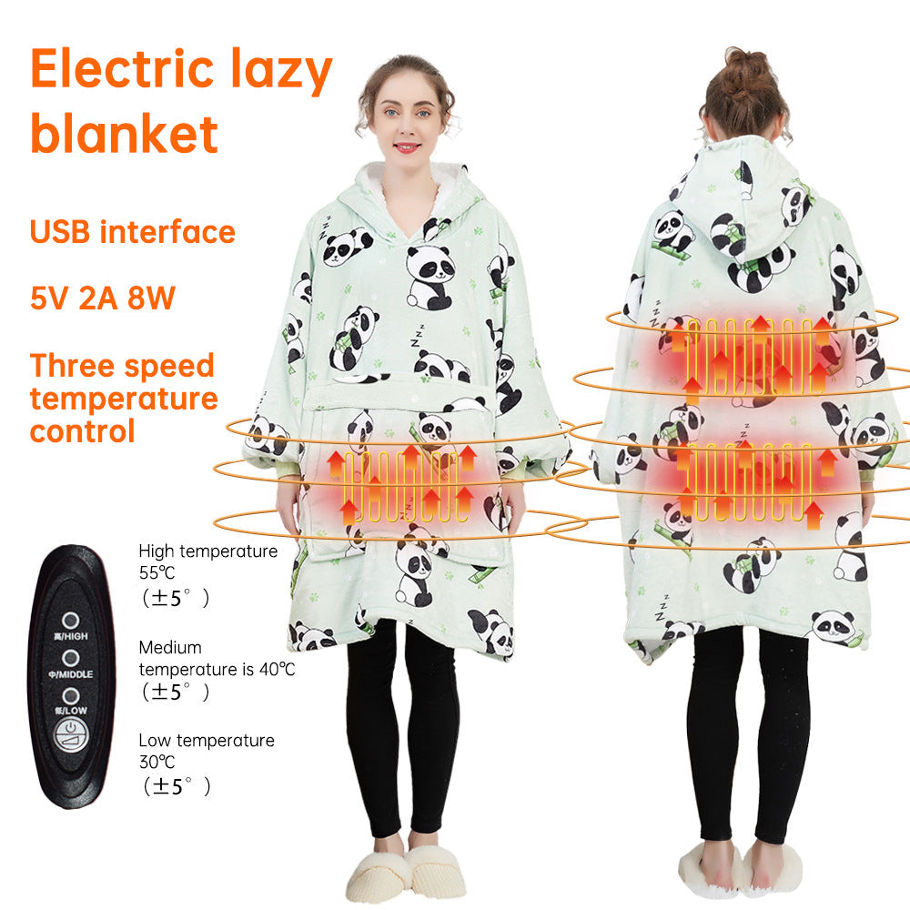 USB carbon fiber heated lazy blanket can be worn in winter, thick heating, washable lazy hoodie electric blanket