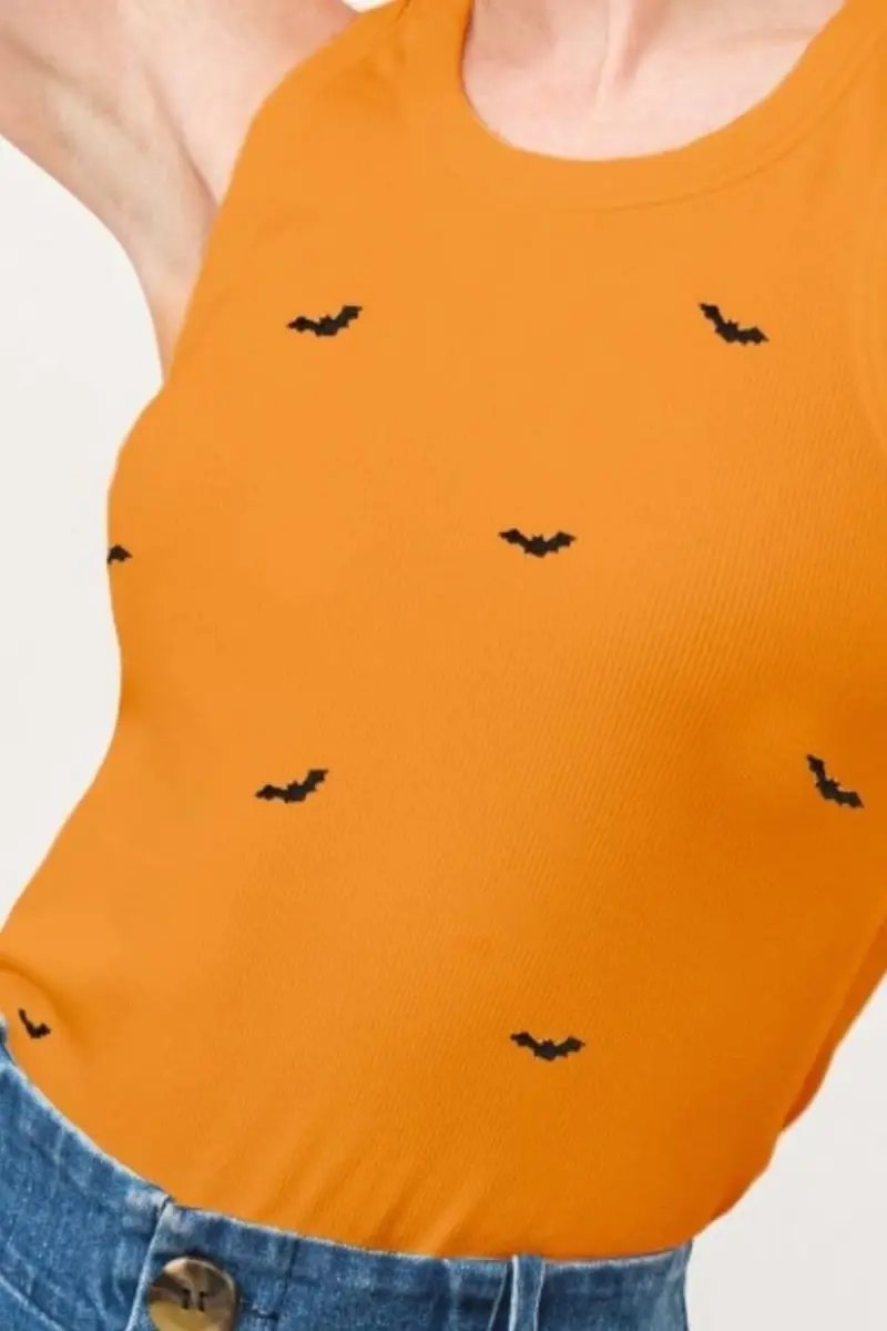 Tank Top - Bat Embroidered Ribbed - Women's Casual