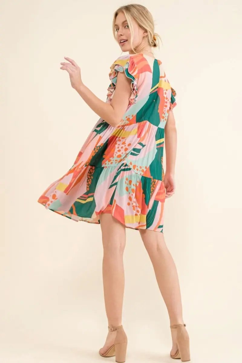 Dresses Lovesalve WS And The Why Printed Double Ruffle Sleeve Dress