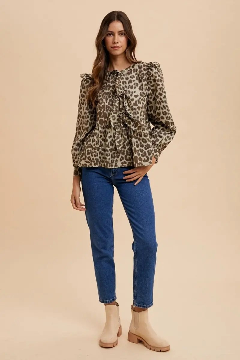 Accessories Trendsi Annie Wear Tied Leopard Round Neck Peplum Blouse