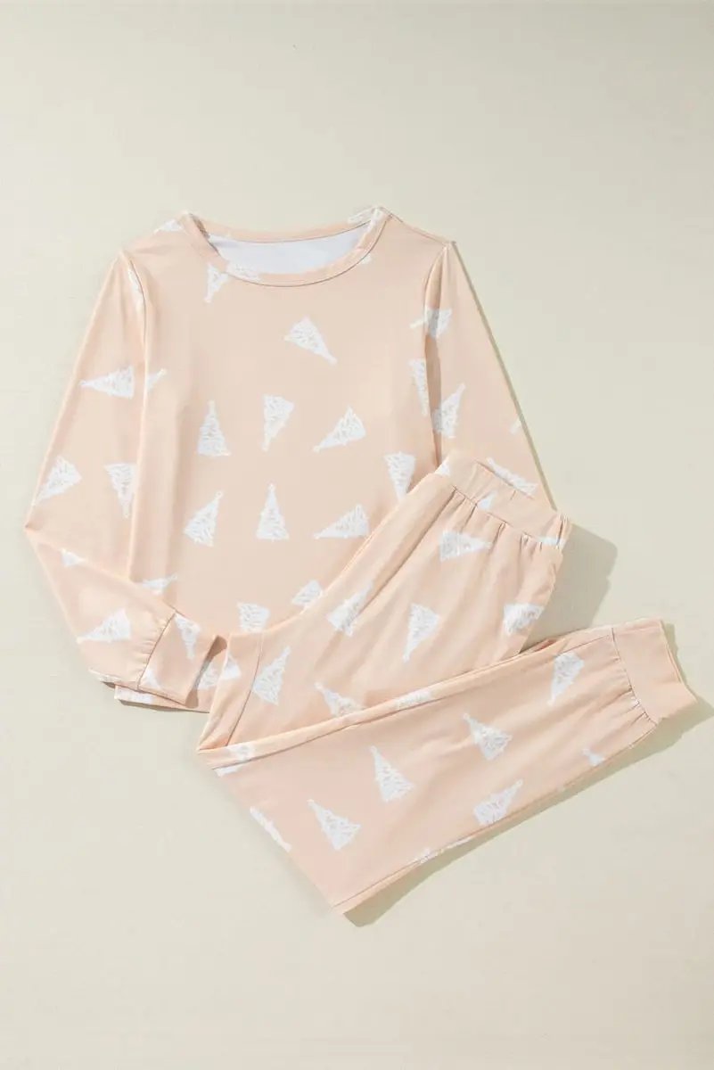 Pants Love Salve Apricot Christmas Tree Print Loose Fit Two Piece