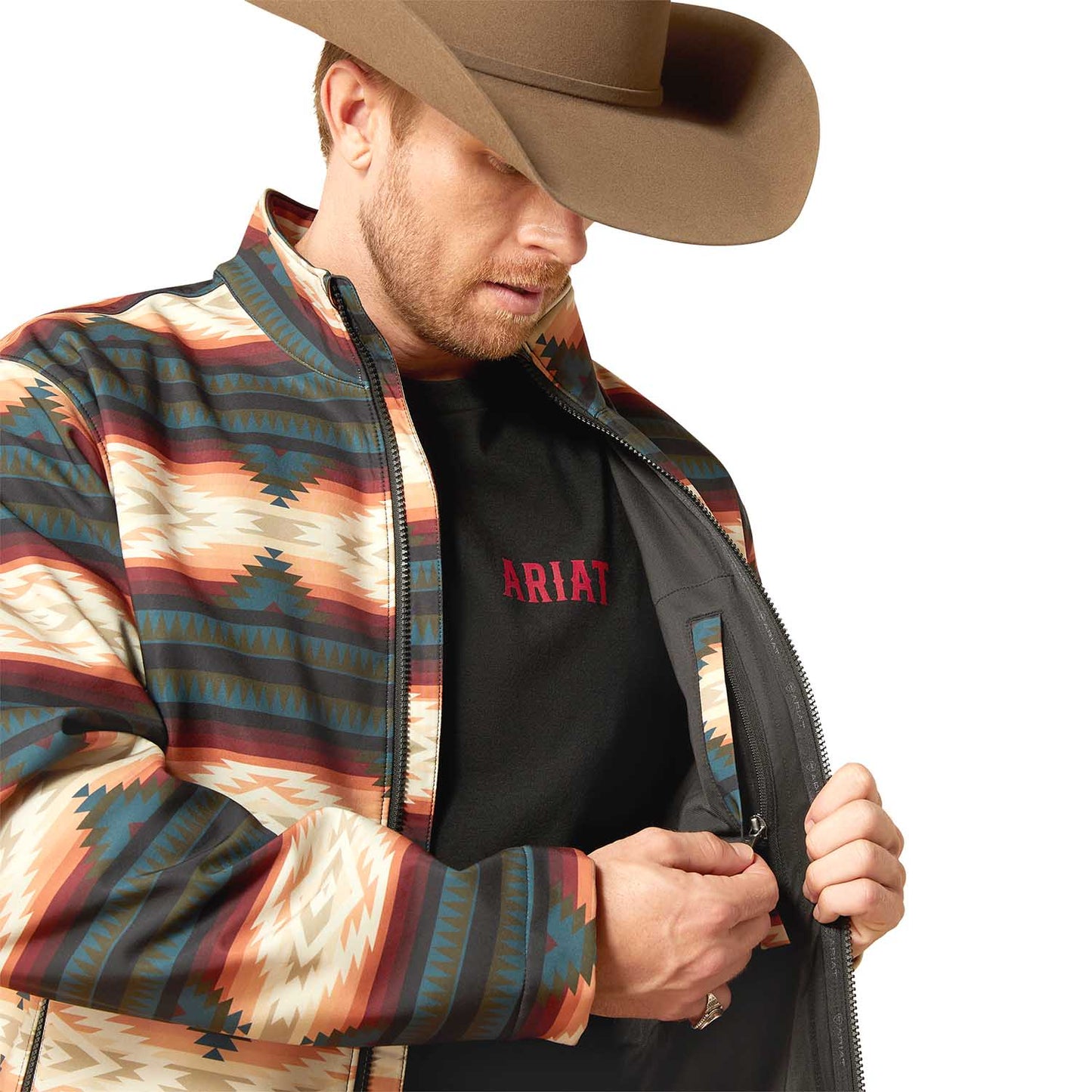 Chaqueta Softshell Ariat para hombre con estampado Western con logotipo – Chaqueta ligera elástica resistente al agua