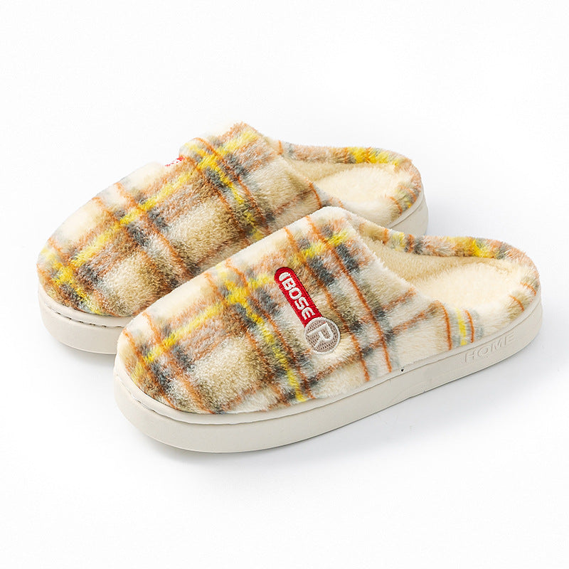Women's Home Plush Warm Non-slip Plaid Cotton Shoes See size chart under “more details”