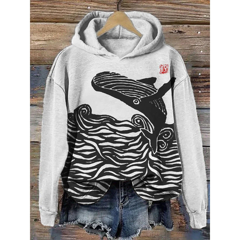 Sudadera con capucha y estampado de manga larga para mujer