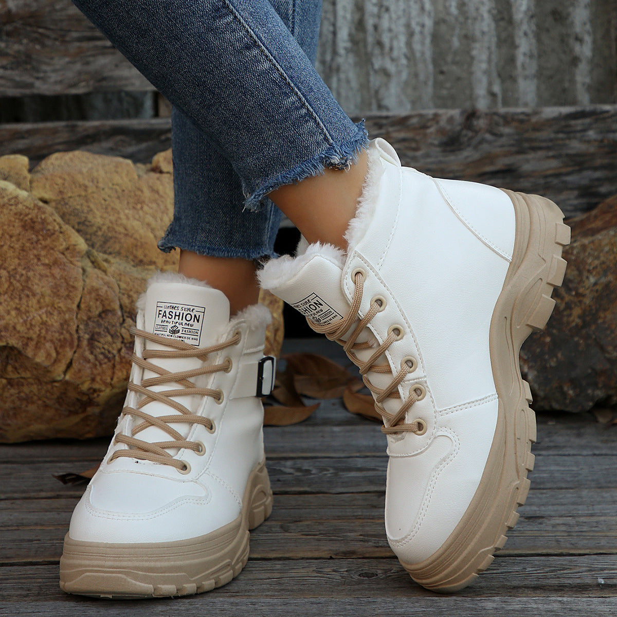 Botas de invierno de media pantorrilla con forro polar para mujer