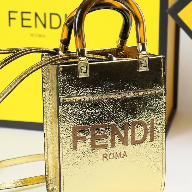 Fendi Vitello King Plexiglass Logo Embossed Mini Fendi Sunshine Shopper Tote