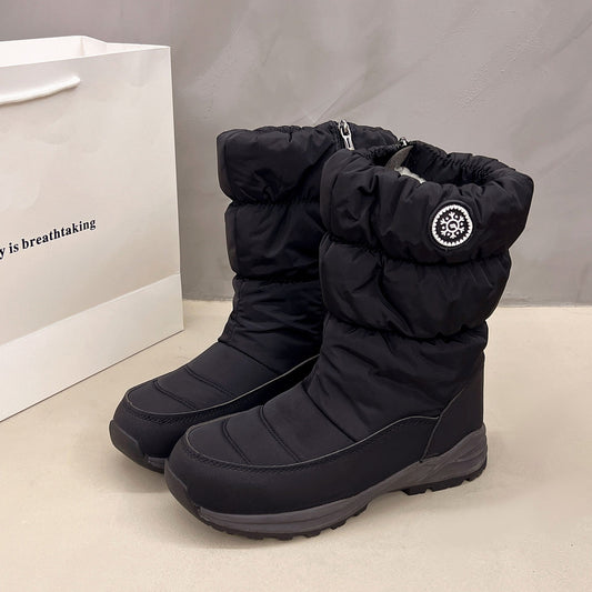 Botas de nieve de algodón grueso a media pantorrilla para mujer