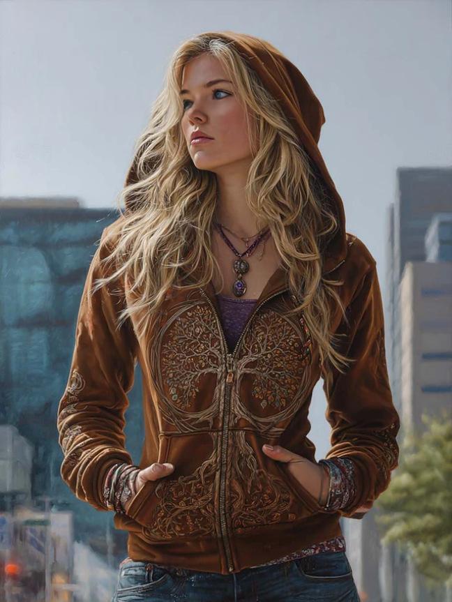 Printed Hooded Zip-Up Cardigan Fashionable Casual Womens Sweatshirt