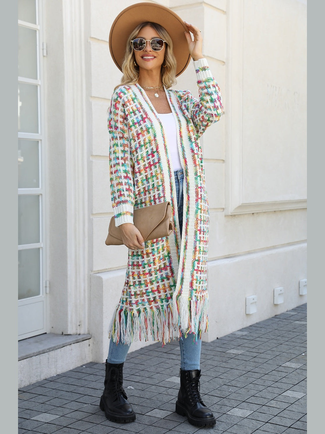 Women's Open Front Fringe Hem Cardigan Sweater
