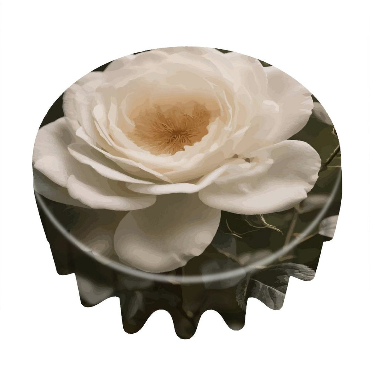 White Rose Round Polyester Tablecloth - 60" x 60"