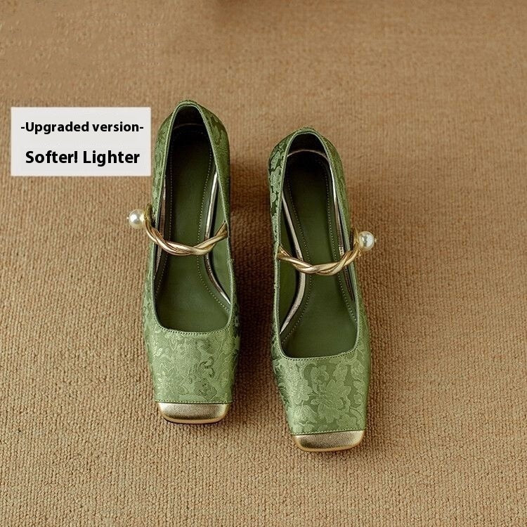 Embossed Silk Kitten Heels with Pearl Strap